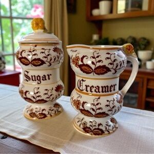 Vintage Retro 1950’s Brown Onion Ceramic Creamer and Sugar Set